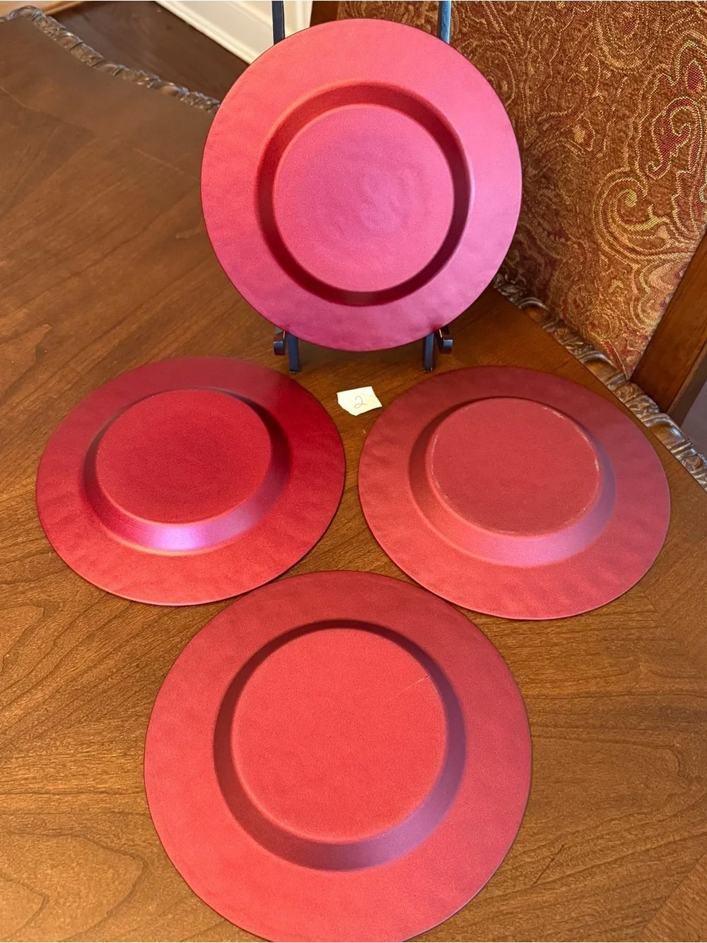 Set of 4 Vintage Pier 1 Imports Ruby Red 8.25” Glass Salad / Dessert Plates - #2